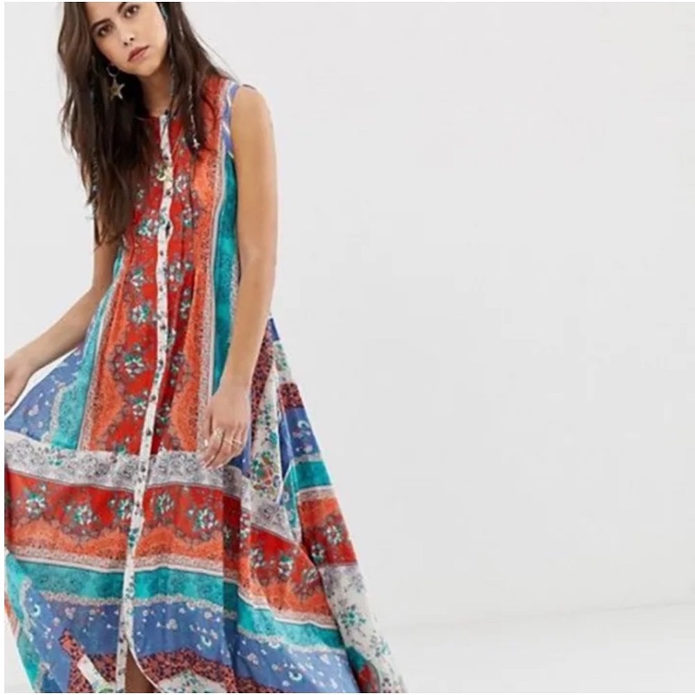 Aratta Silent Journey Patchwork Floral Sequin Mesh Back Maxi Dress Size M READ